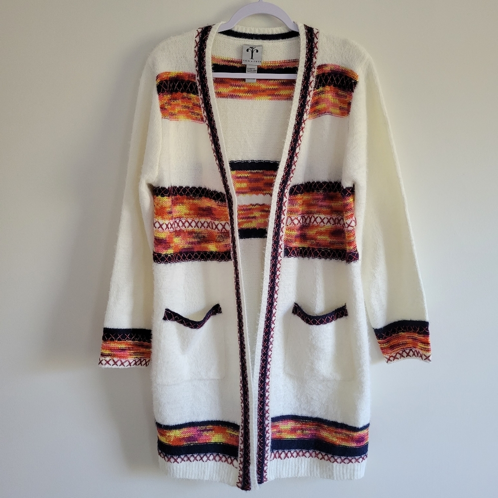 rain + rose Boho Open-Front Knit Sweater Long Cardigan Size L